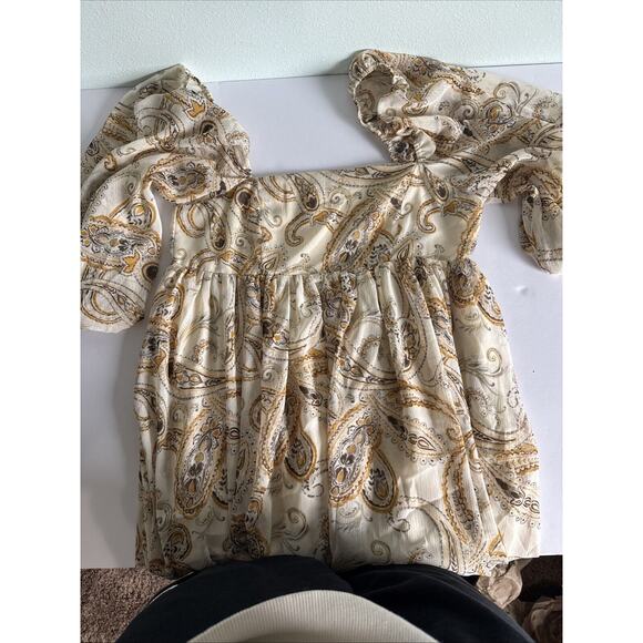 Storia Floral Print Puff Sleeve Babydoll Maxi Dress yellow cream Size Small - Picture 7 of 7